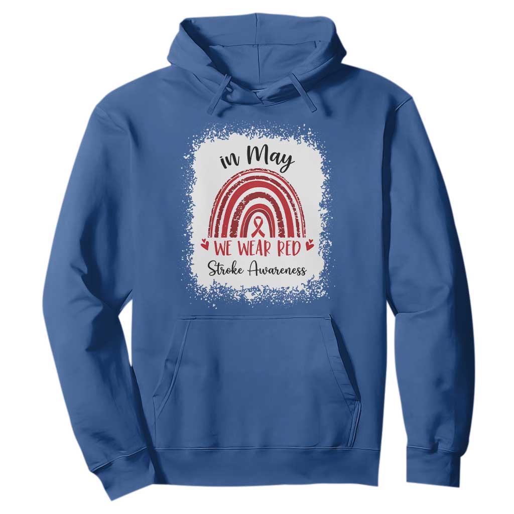 In May We Wear Red Stroke Support Hoodie Bleach Effect