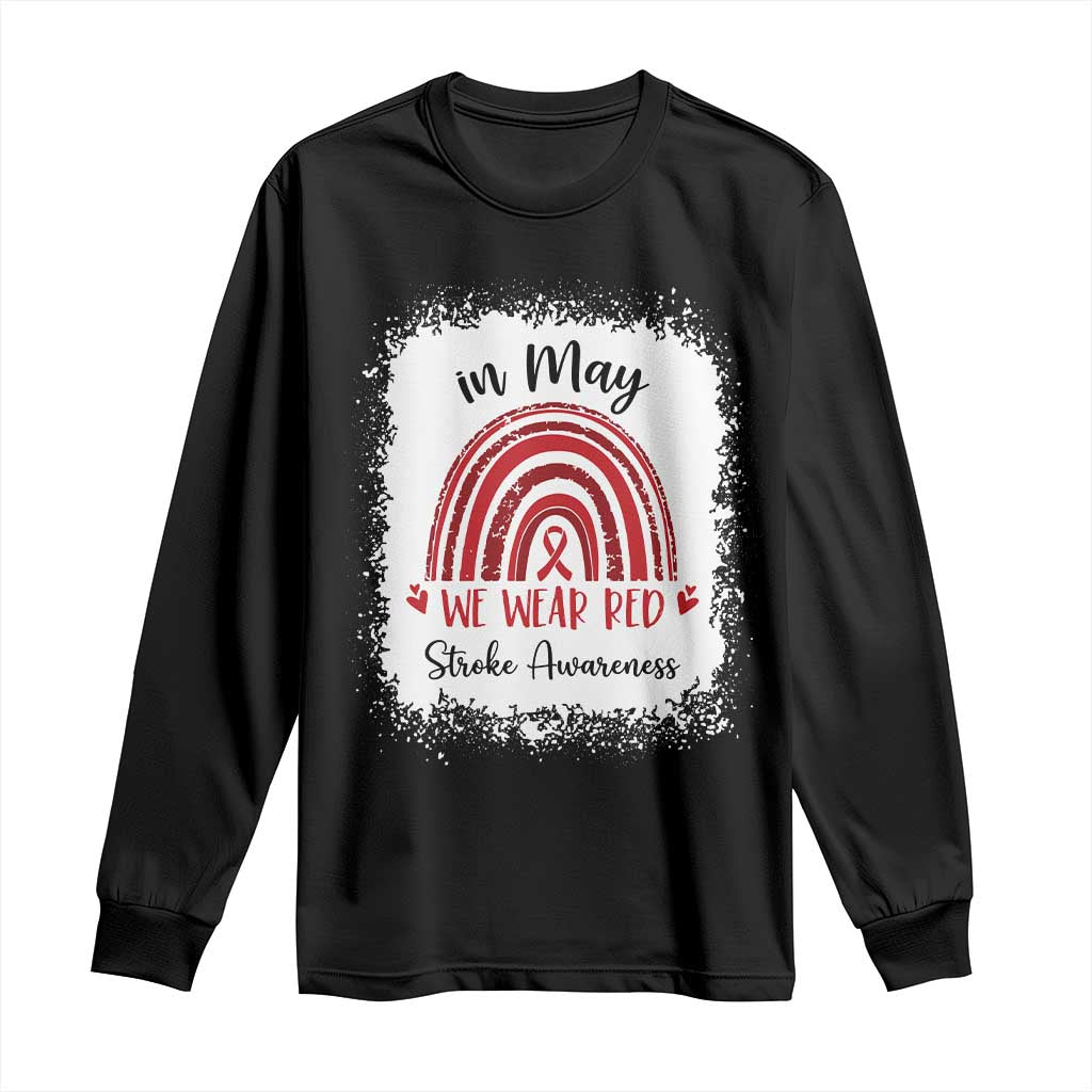 In May We Wear Red Stroke Support Long Sleeve Shirt Bleach Effect