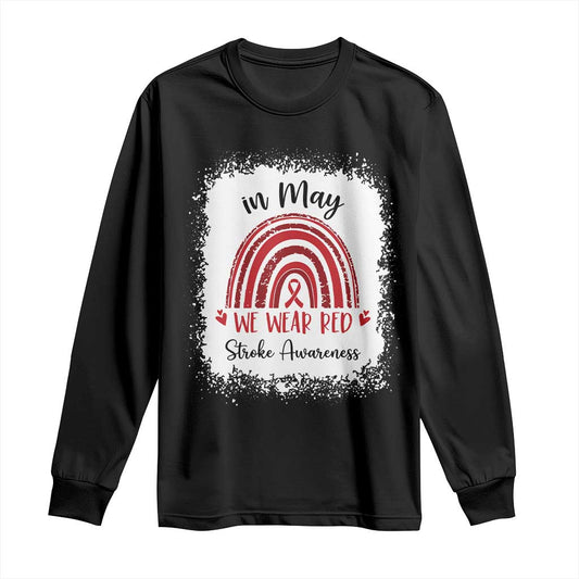In May We Wear Red Stroke Support Long Sleeve Shirt Bleach Effect