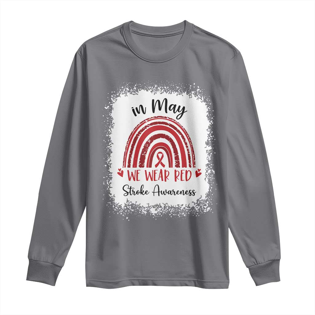 In May We Wear Red Stroke Support Long Sleeve Shirt Bleach Effect