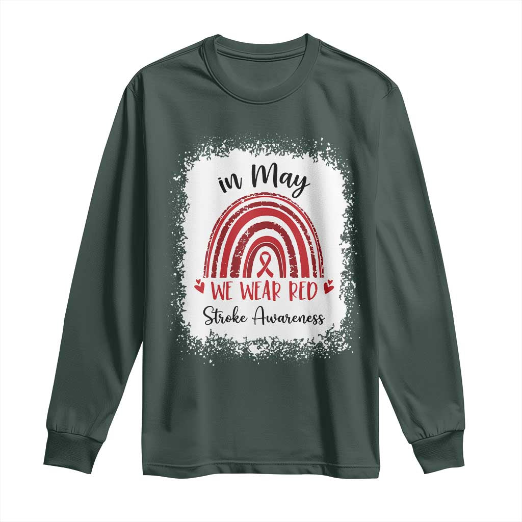 In May We Wear Red Stroke Support Long Sleeve Shirt Bleach Effect