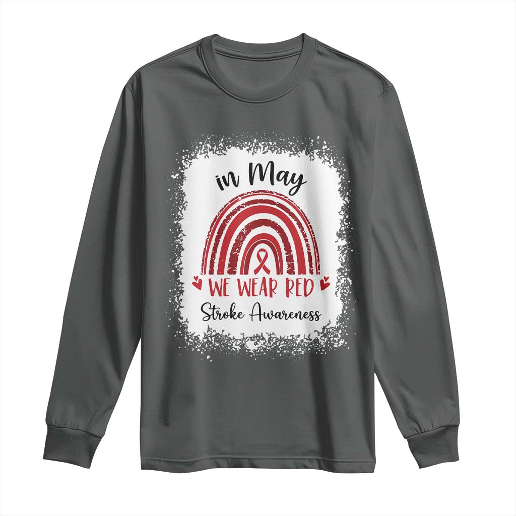 In May We Wear Red Stroke Support Long Sleeve Shirt Bleach Effect