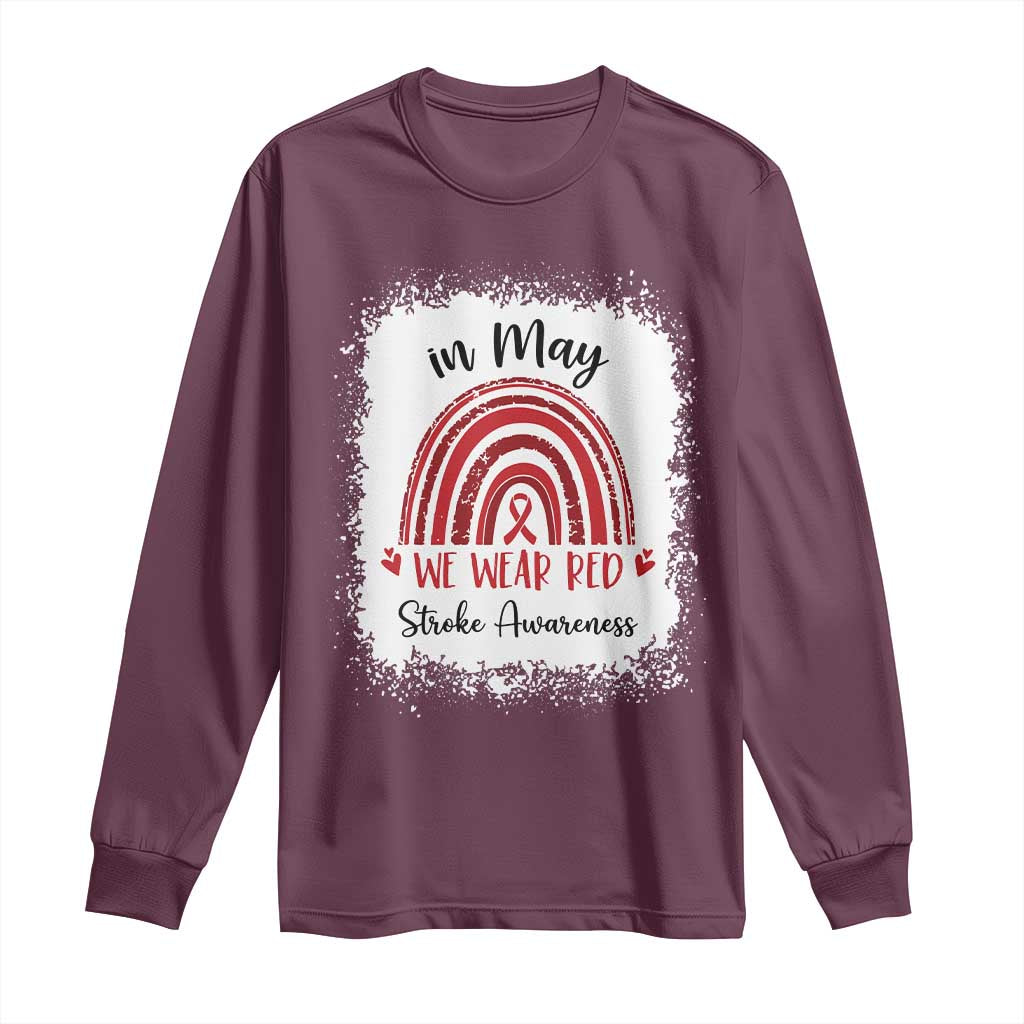 In May We Wear Red Stroke Support Long Sleeve Shirt Bleach Effect