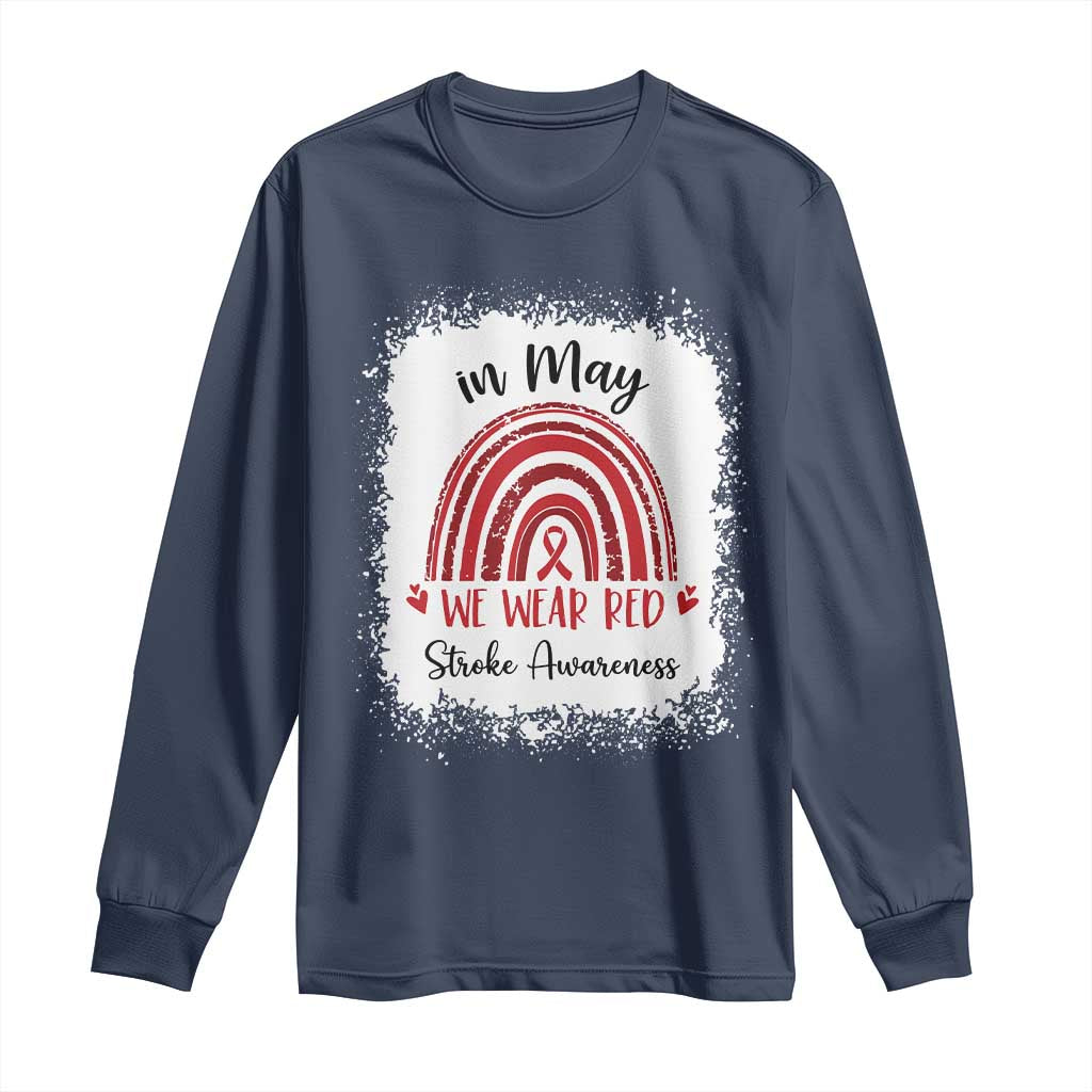 In May We Wear Red Stroke Support Long Sleeve Shirt Bleach Effect