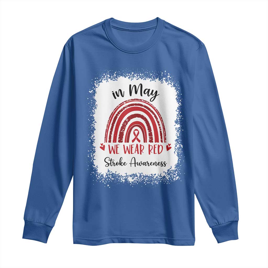 In May We Wear Red Stroke Support Long Sleeve Shirt Bleach Effect