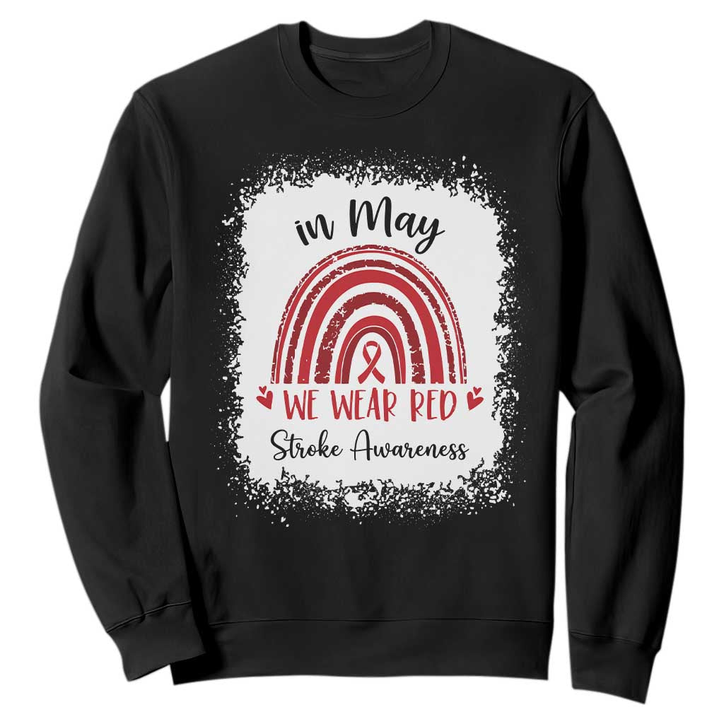 In May We Wear Red Stroke Support Sweatshirt Bleach Effect