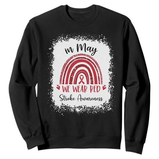 In May We Wear Red Stroke Support Sweatshirt Bleach Effect