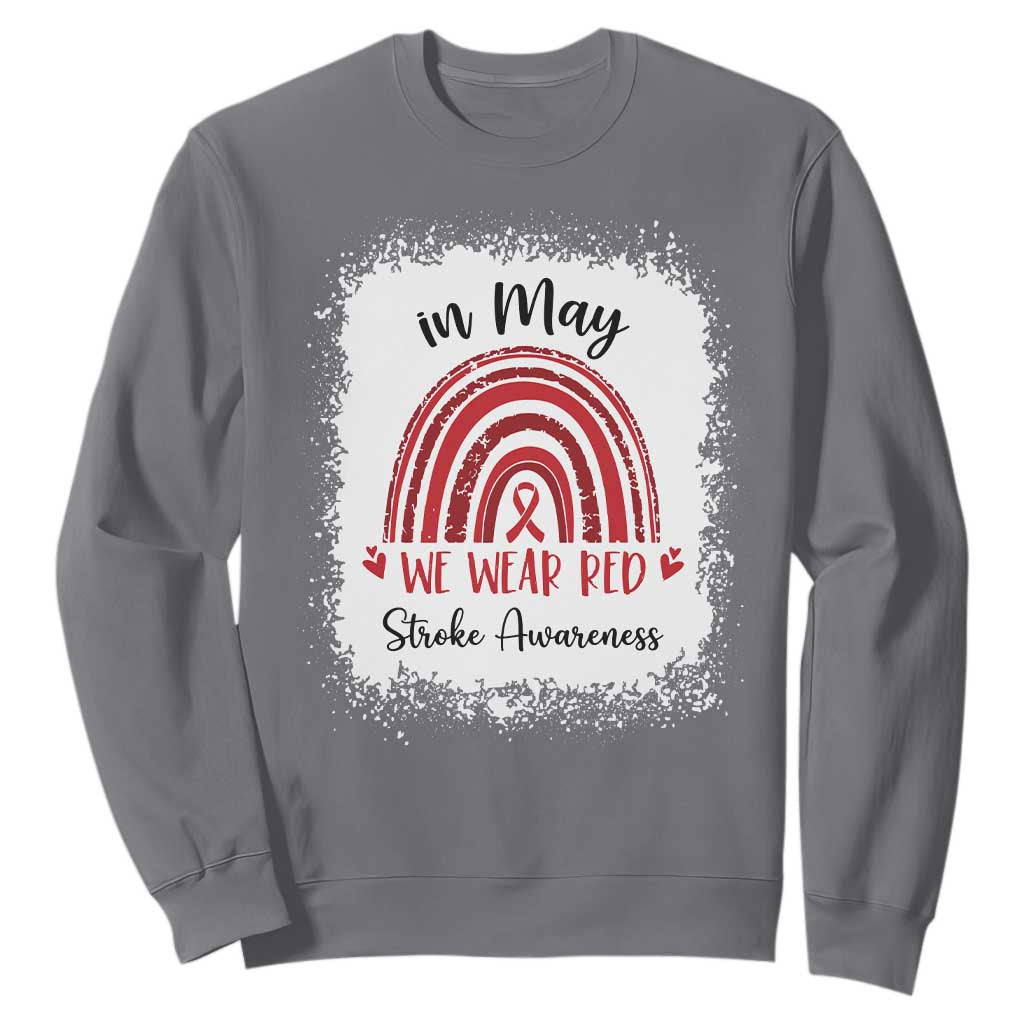 In May We Wear Red Stroke Support Sweatshirt Bleach Effect