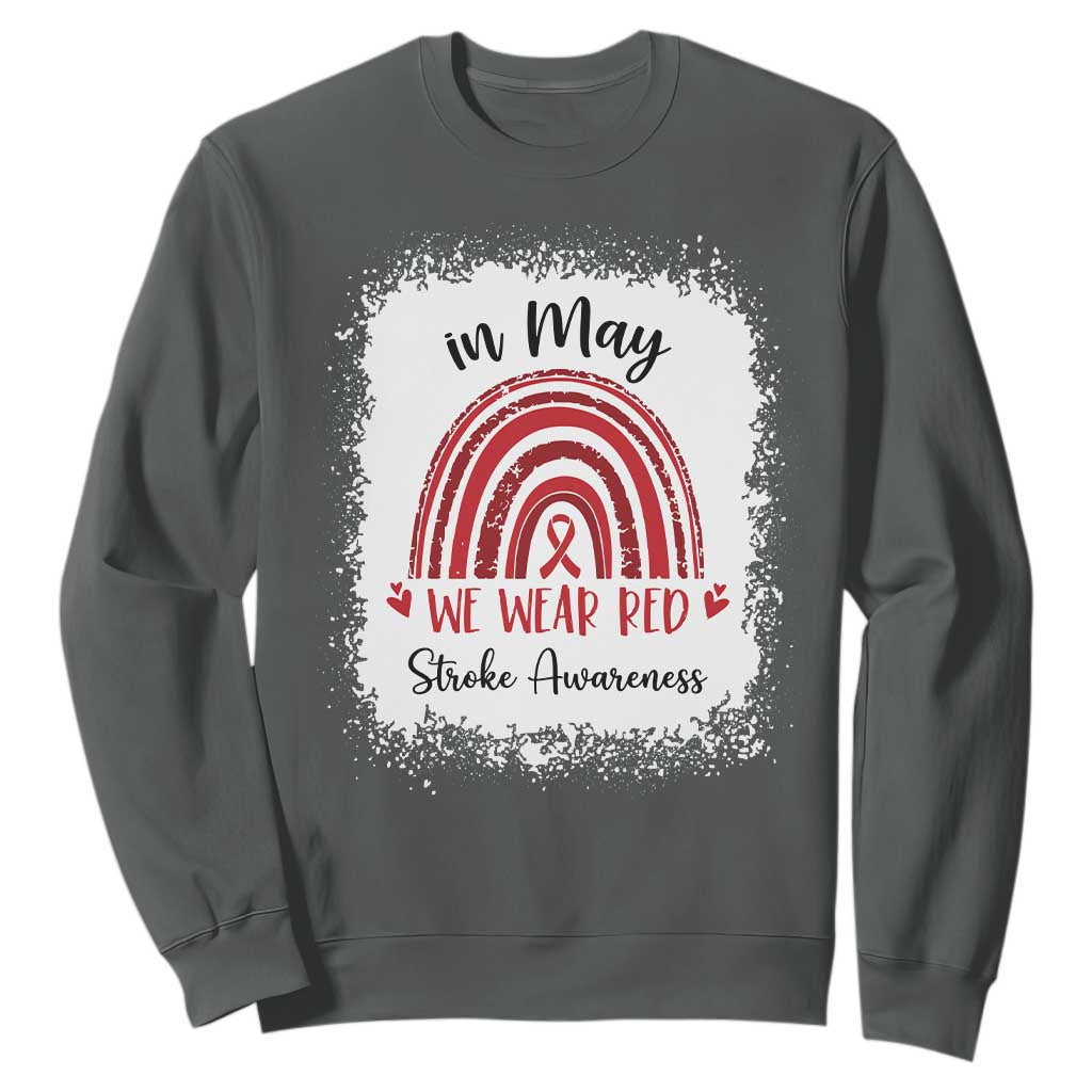 In May We Wear Red Stroke Support Sweatshirt Bleach Effect