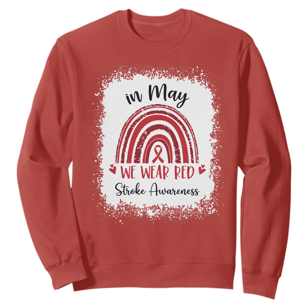 In May We Wear Red Stroke Support Sweatshirt Bleach Effect