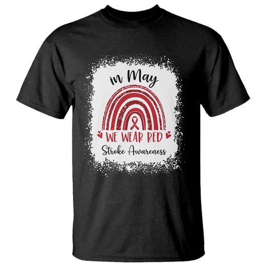 In May We Wear Red Stroke Support T Shirt Bleach Effect