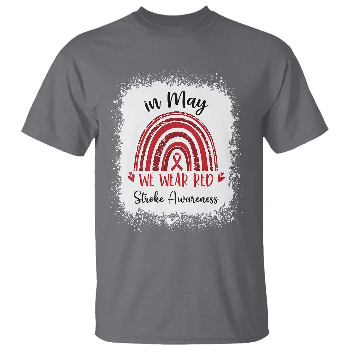 In May We Wear Red Stroke Support T Shirt Bleach Effect