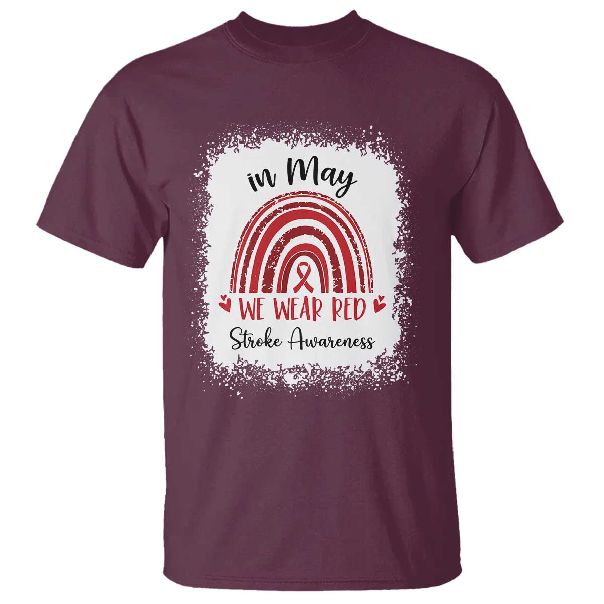 In May We Wear Red Stroke Support T Shirt Bleach Effect