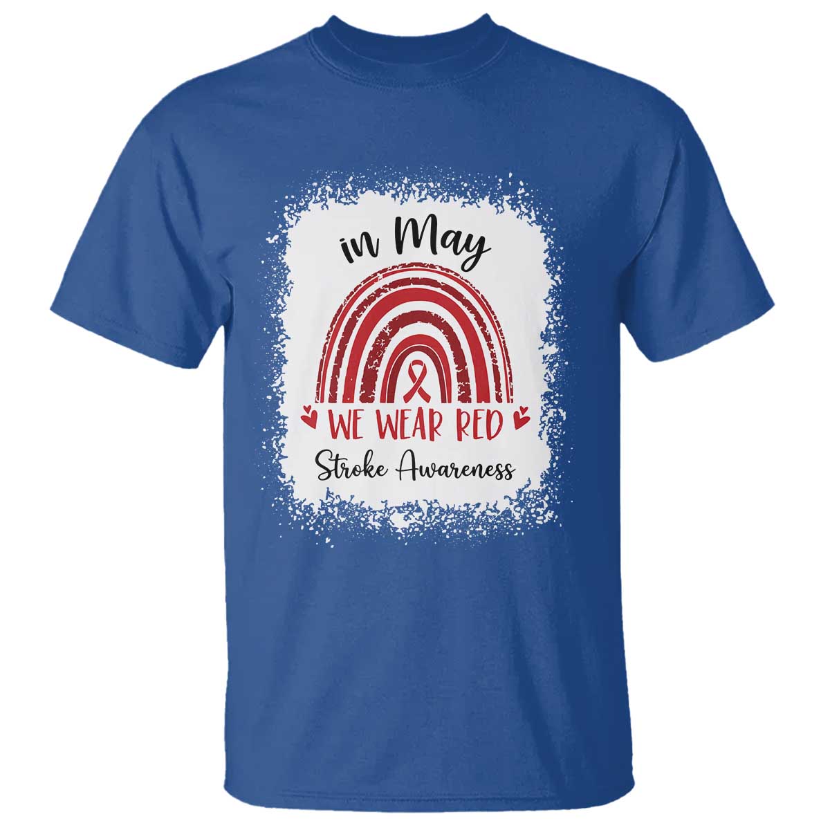 In May We Wear Red Stroke Support T Shirt Bleach Effect