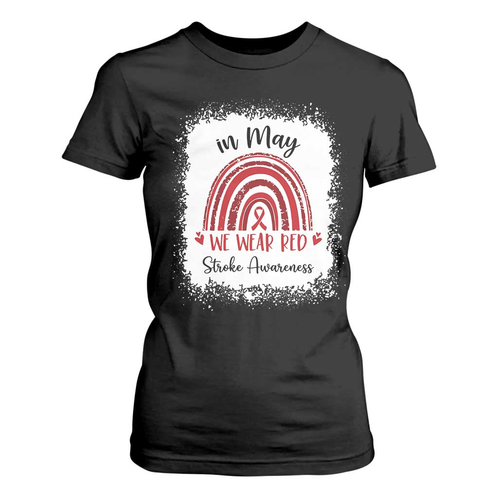 In May We Wear Red Stroke Support T Shirt For Women Bleach Effect
