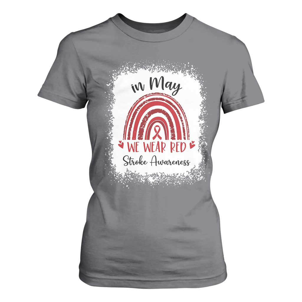 In May We Wear Red Stroke Support T Shirt For Women Bleach Effect