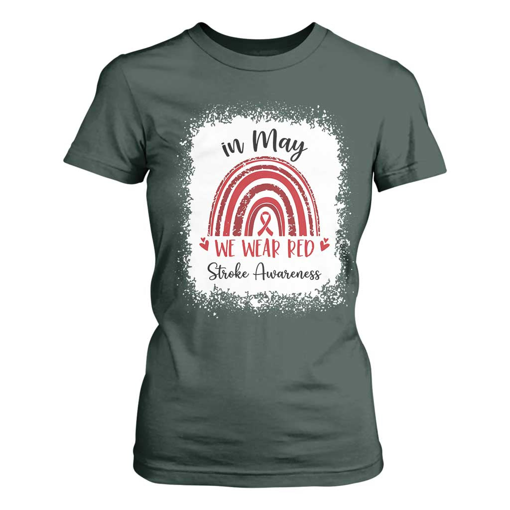 In May We Wear Red Stroke Support T Shirt For Women Bleach Effect