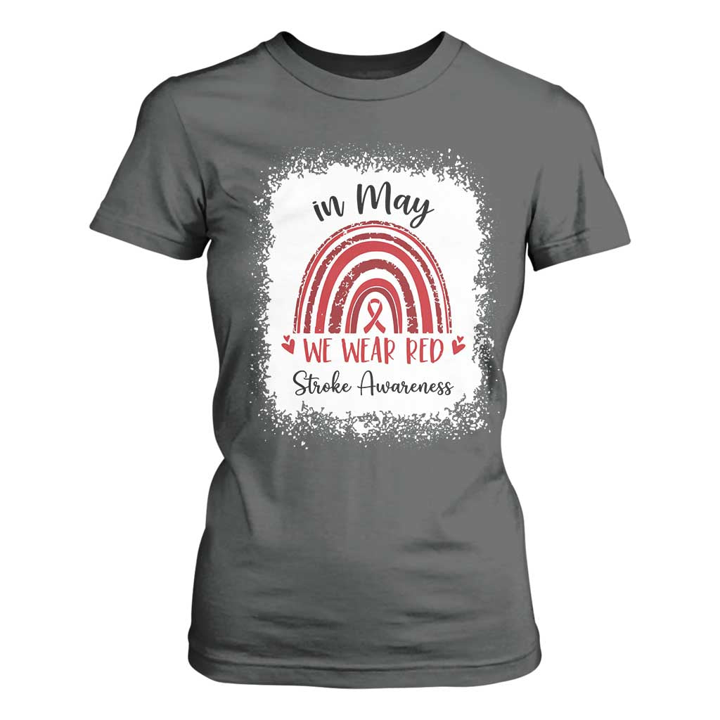 In May We Wear Red Stroke Support T Shirt For Women Bleach Effect
