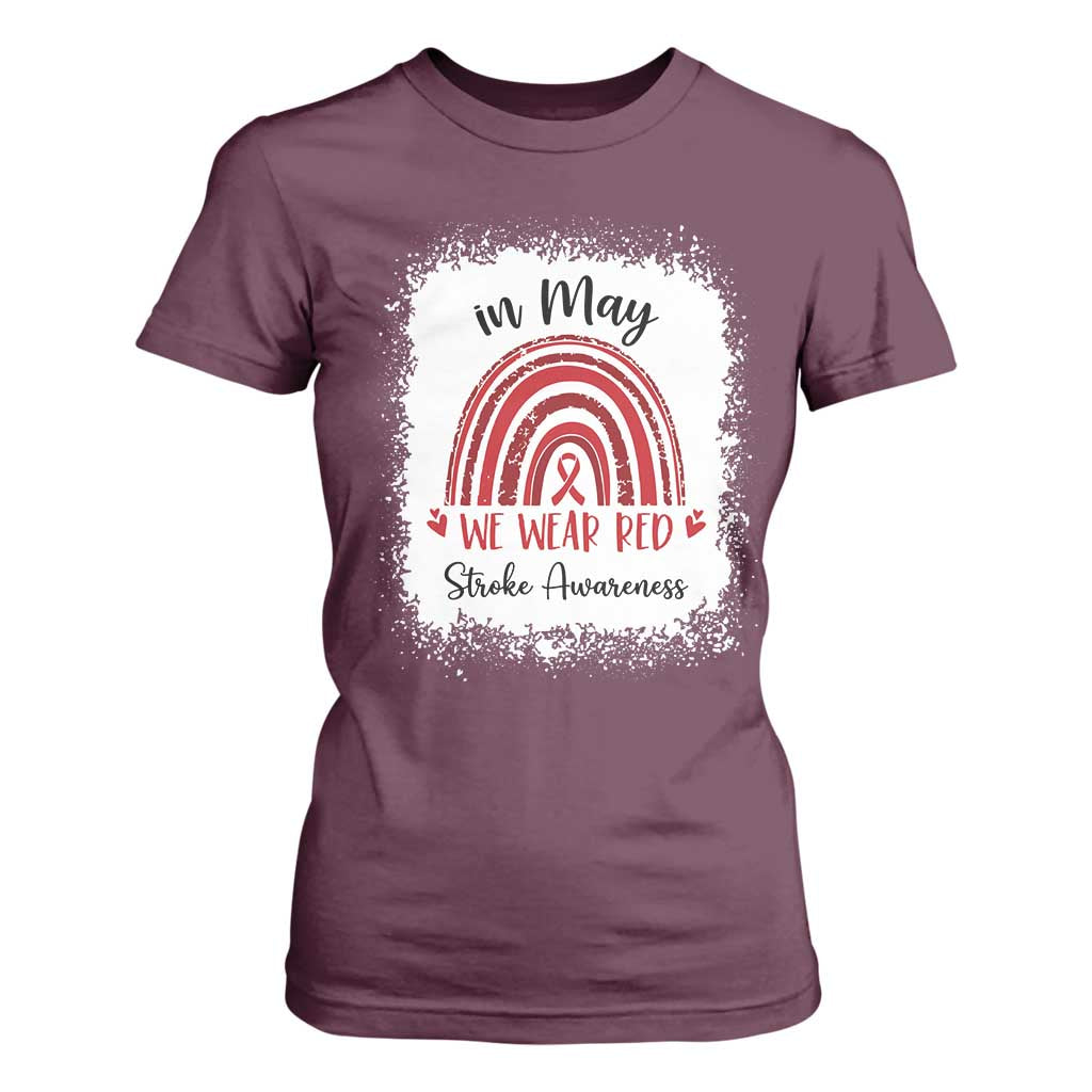 In May We Wear Red Stroke Support T Shirt For Women Bleach Effect
