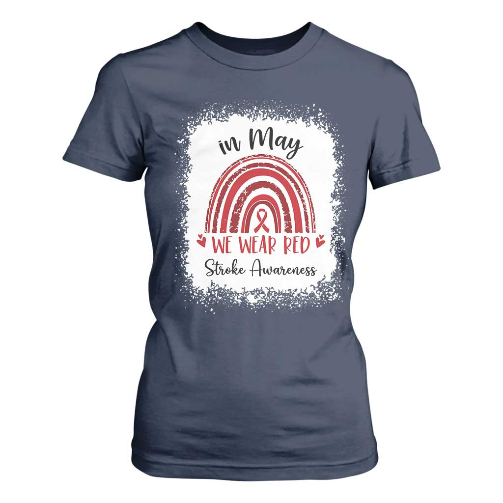 In May We Wear Red Stroke Support T Shirt For Women Bleach Effect