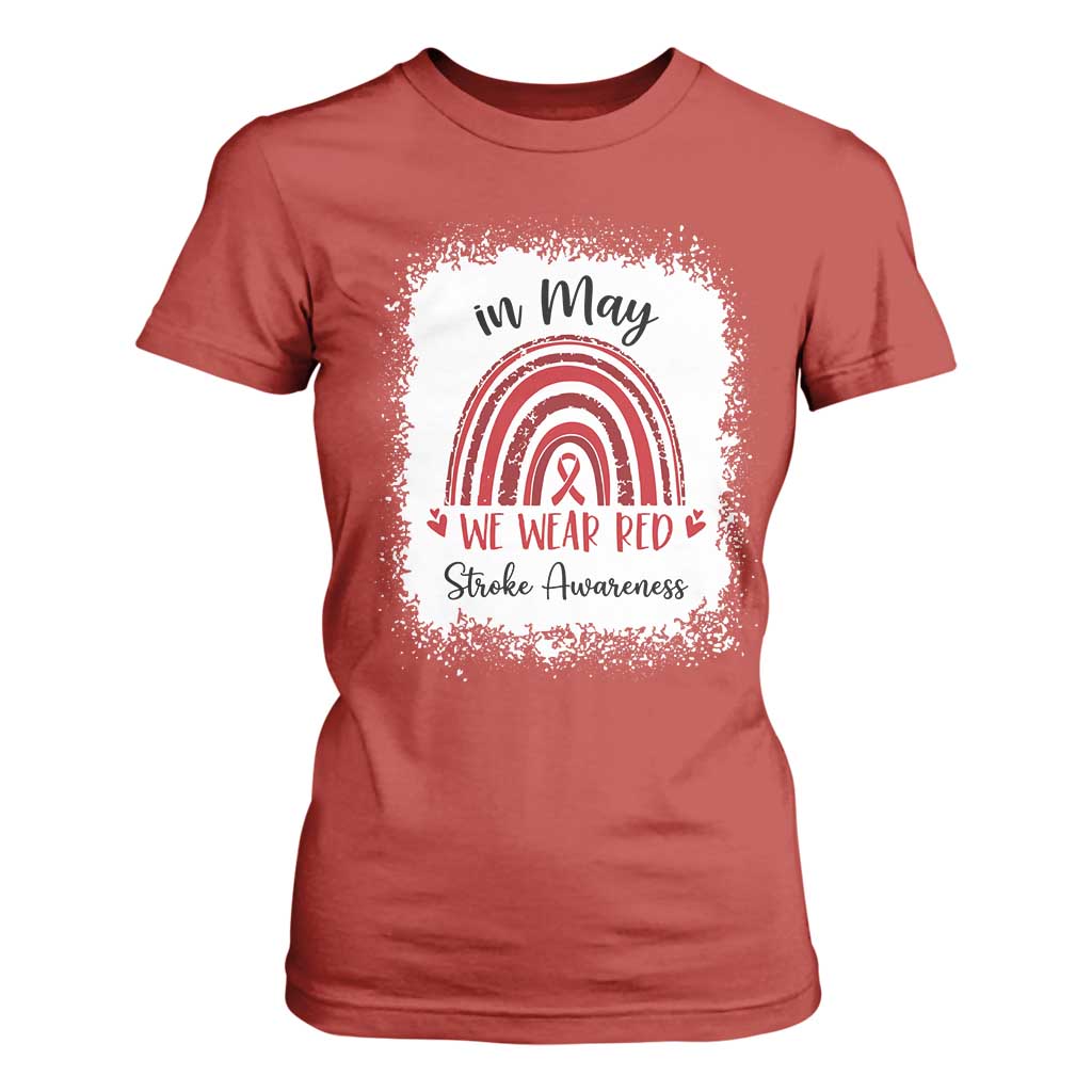 In May We Wear Red Stroke Support T Shirt For Women Bleach Effect