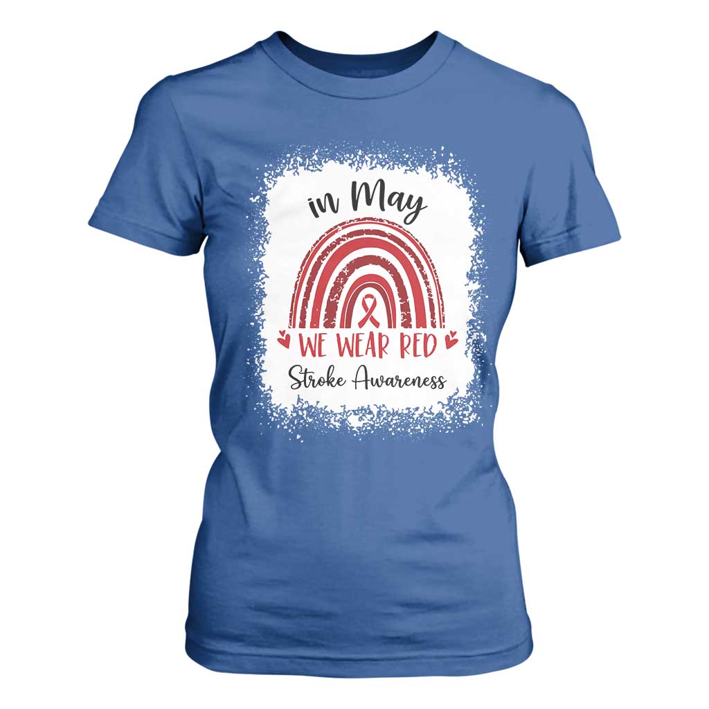 In May We Wear Red Stroke Support T Shirt For Women Bleach Effect