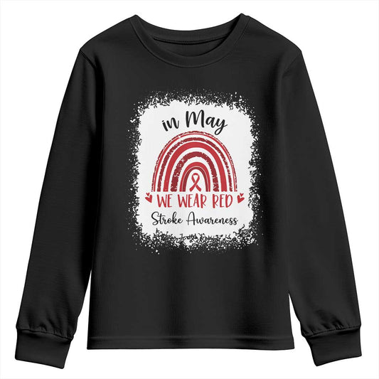 In May We Wear Red Stroke Support Youth Sweatshirt Bleach Effect