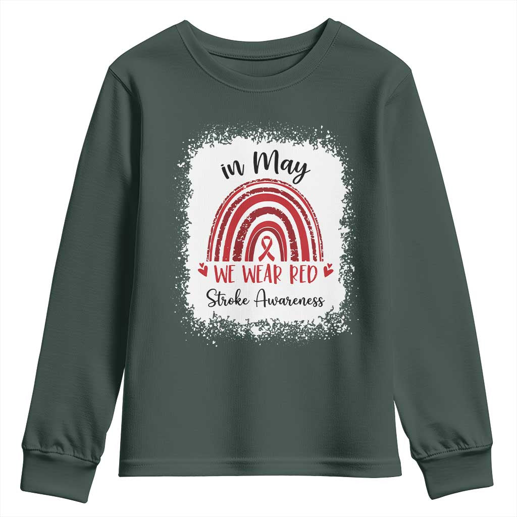In May We Wear Red Stroke Support Youth Sweatshirt Bleach Effect