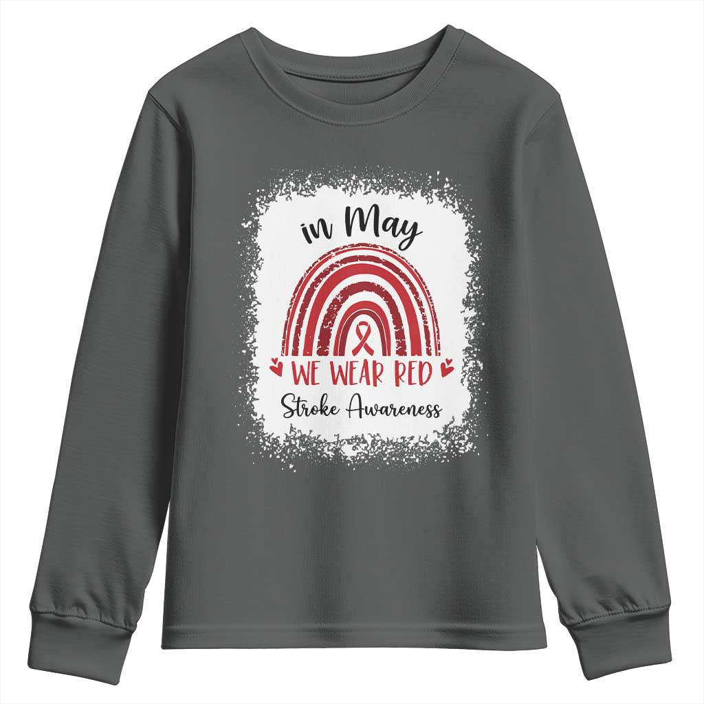 In May We Wear Red Stroke Support Youth Sweatshirt Bleach Effect