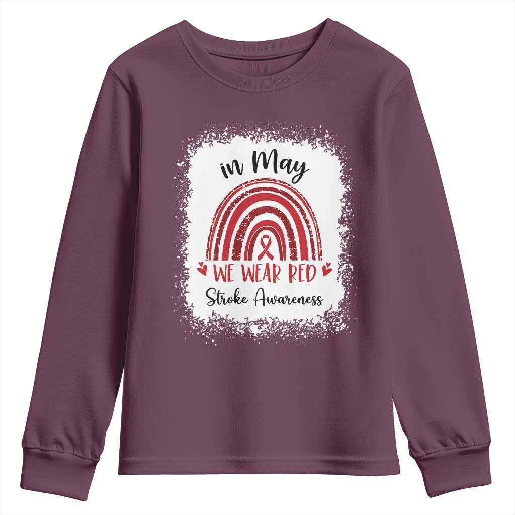 In May We Wear Red Stroke Support Youth Sweatshirt Bleach Effect