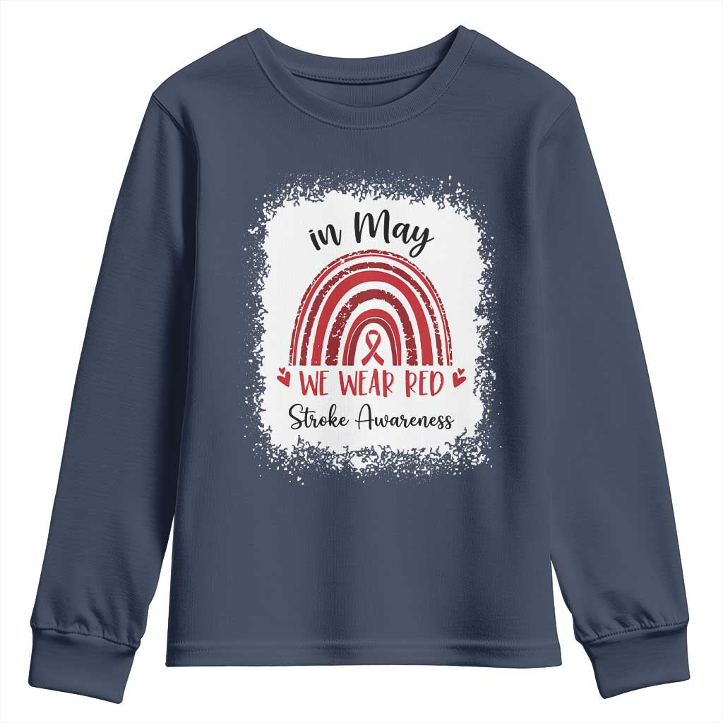 In May We Wear Red Stroke Support Youth Sweatshirt Bleach Effect
