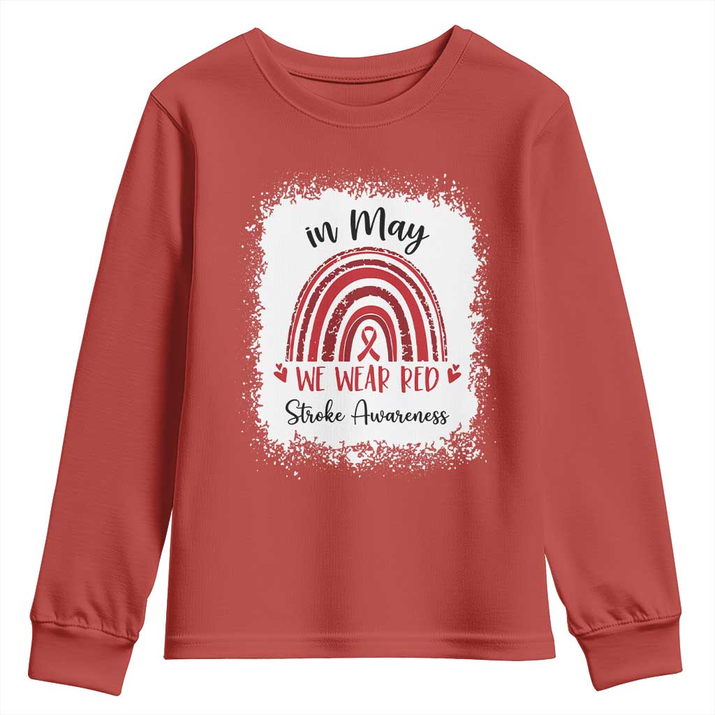 In May We Wear Red Stroke Support Youth Sweatshirt Bleach Effect