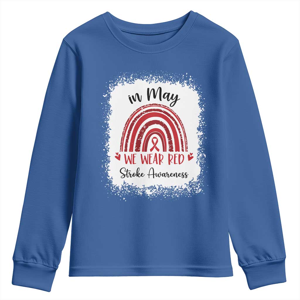 In May We Wear Red Stroke Support Youth Sweatshirt Bleach Effect