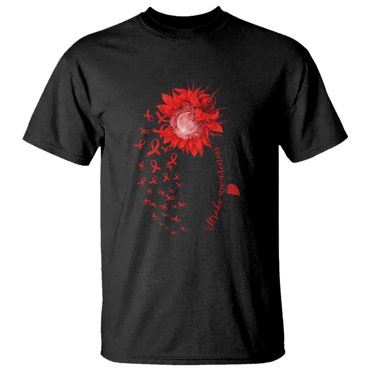 Sunflower Stroke Support Red Ribbon T Shirt