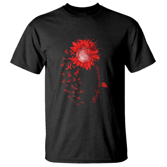 Sunflower Stroke Support Red Ribbon T Shirt