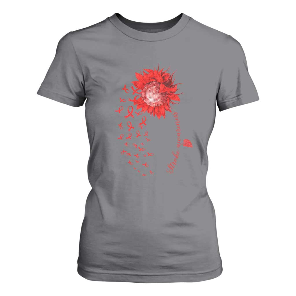 Sunflower Stroke Support Red Ribbon T Shirt For Women