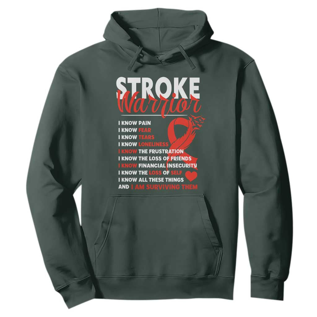 Stroke Warrior Hoodie I Know Pain Fear Feather Red Ribbon
