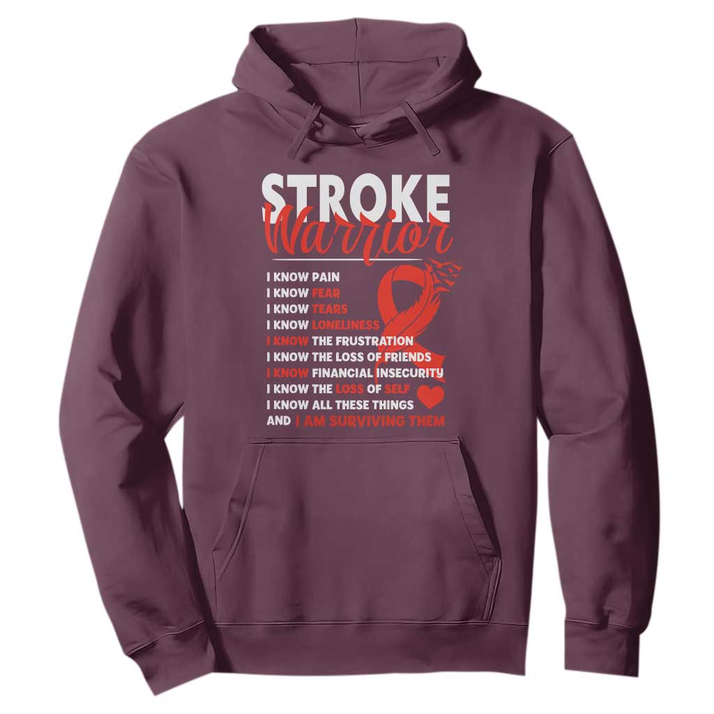 Stroke Warrior Hoodie I Know Pain Fear Feather Red Ribbon