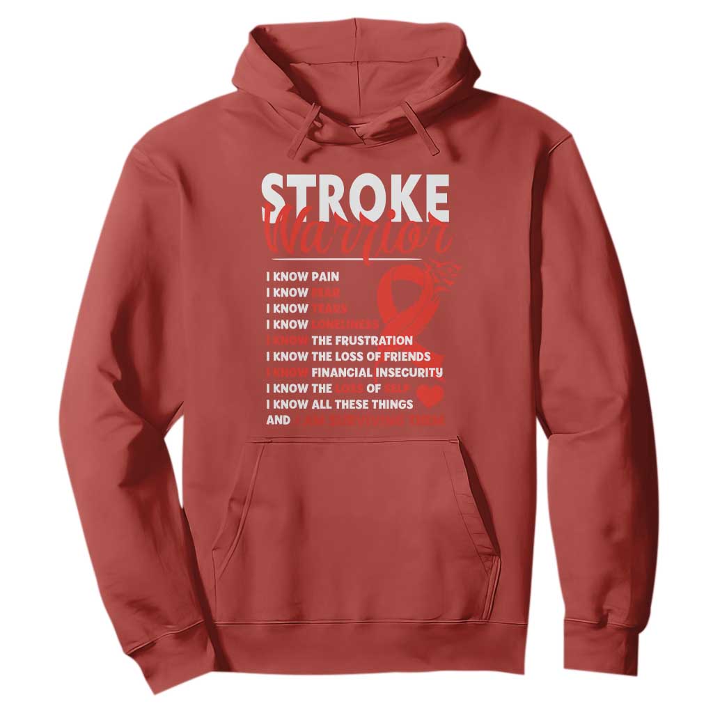 Stroke Warrior Hoodie I Know Pain Fear Feather Red Ribbon