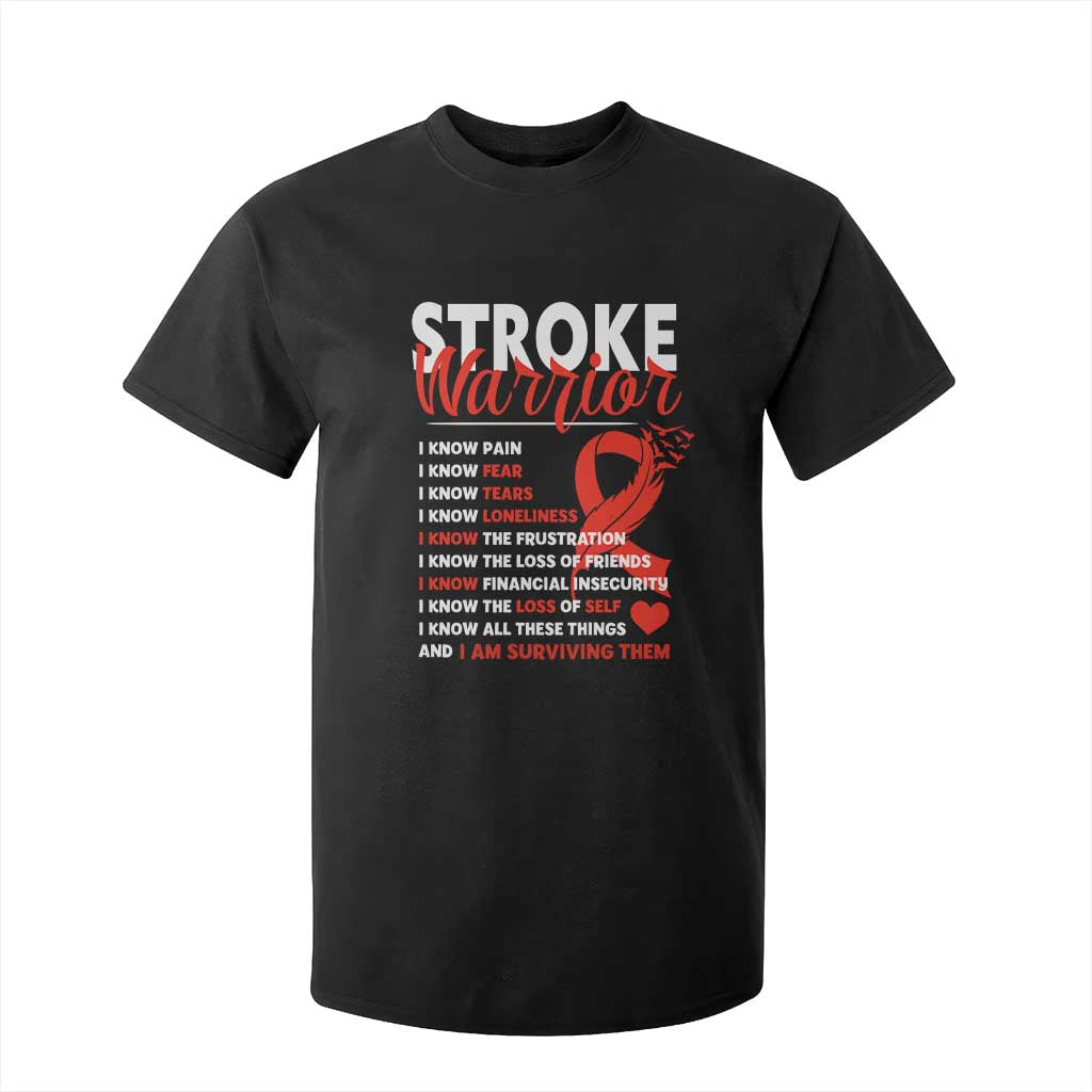 Stroke Warrior T Shirt For Kid I Know Pain Fear Feather Red Ribbon