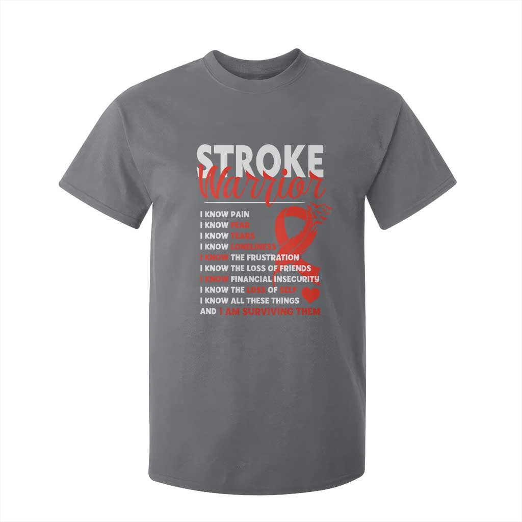 Stroke Warrior T Shirt For Kid I Know Pain Fear Feather Red Ribbon