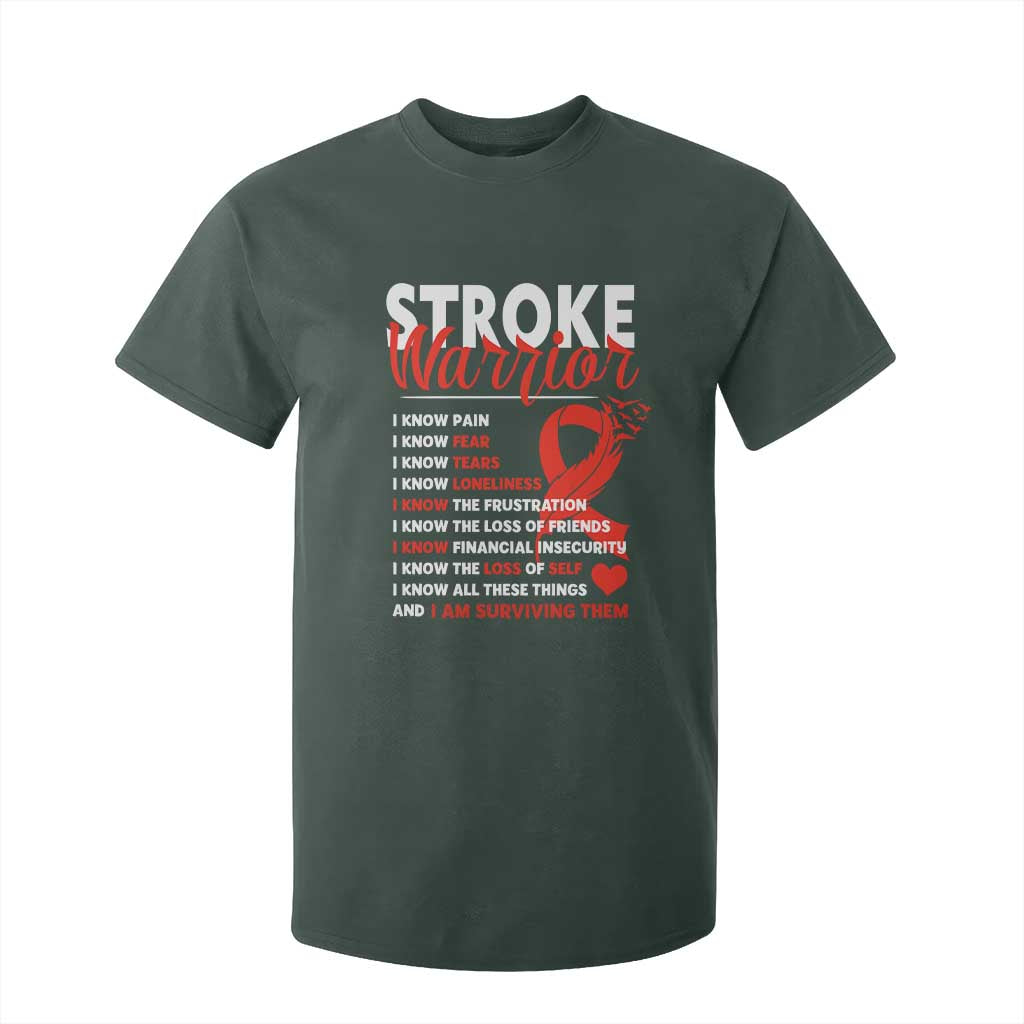Stroke Warrior T Shirt For Kid I Know Pain Fear Feather Red Ribbon