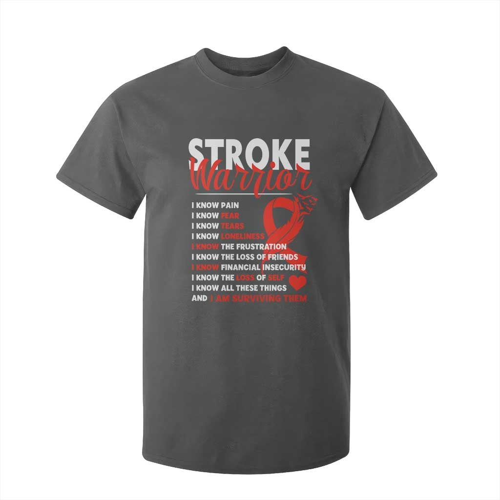 Stroke Warrior T Shirt For Kid I Know Pain Fear Feather Red Ribbon