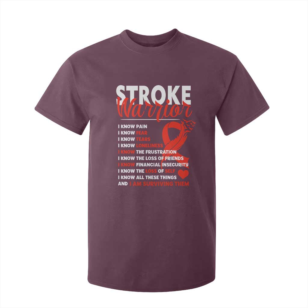 Stroke Warrior T Shirt For Kid I Know Pain Fear Feather Red Ribbon