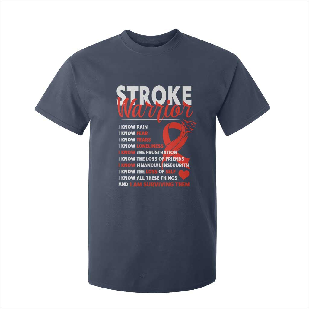 Stroke Warrior T Shirt For Kid I Know Pain Fear Feather Red Ribbon