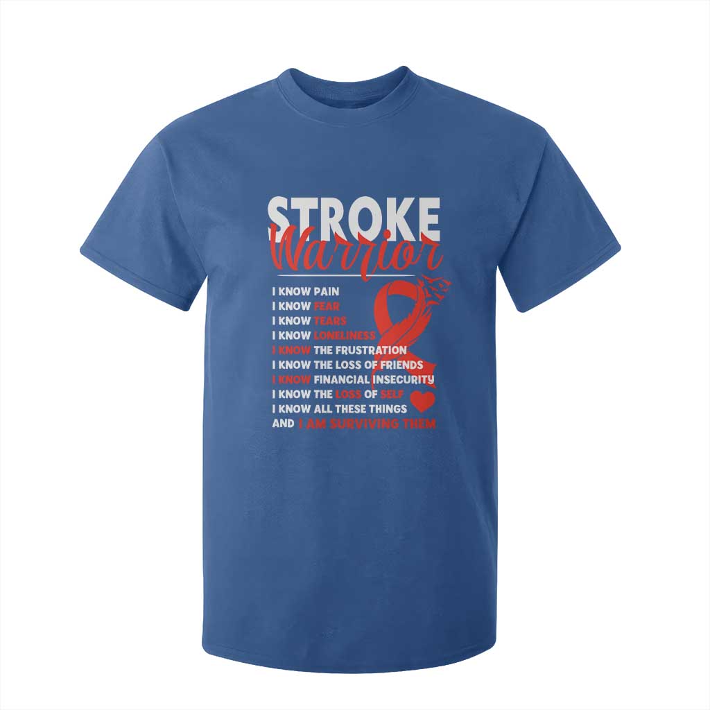 Stroke Warrior T Shirt For Kid I Know Pain Fear Feather Red Ribbon