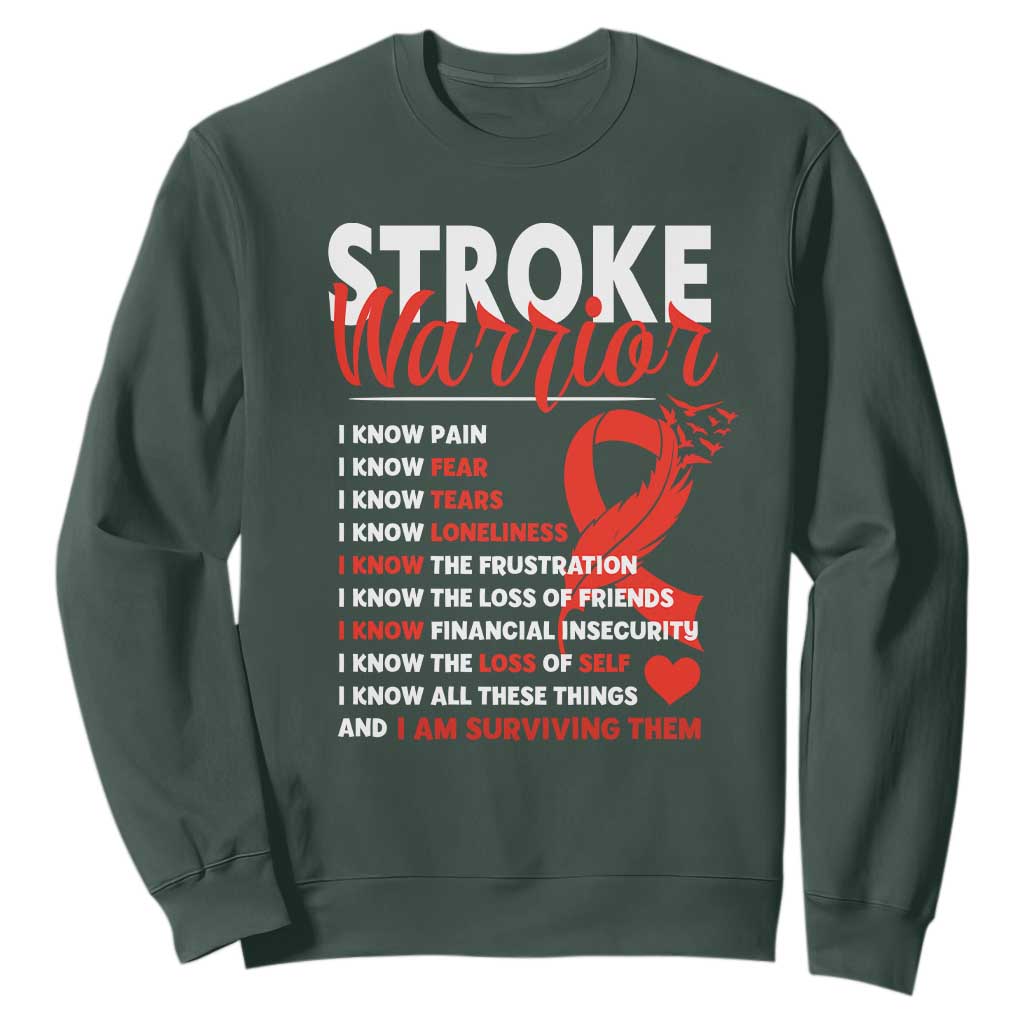 Stroke Warrior Sweatshirt I Know Pain Fear Feather Red Ribbon