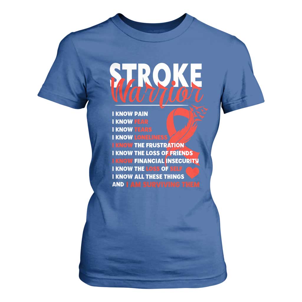 Stroke Warrior T Shirt For Women I Know Pain Fear Feather Red Ribbon