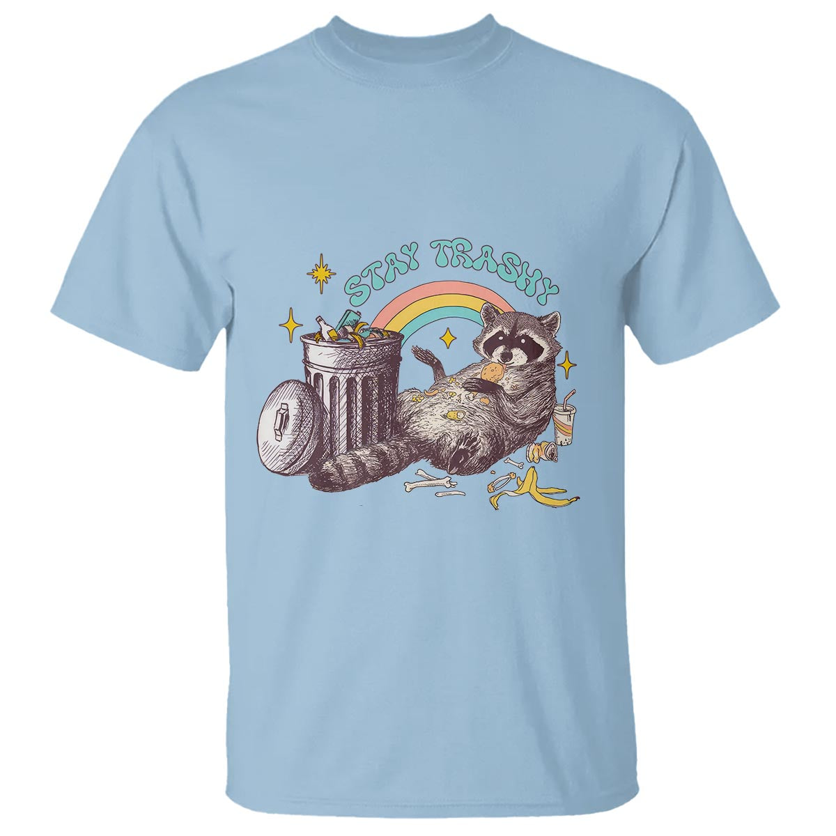 funny-raccoon-t-shirt-stay-trashy-rainbow-bin-cute-trash-panda