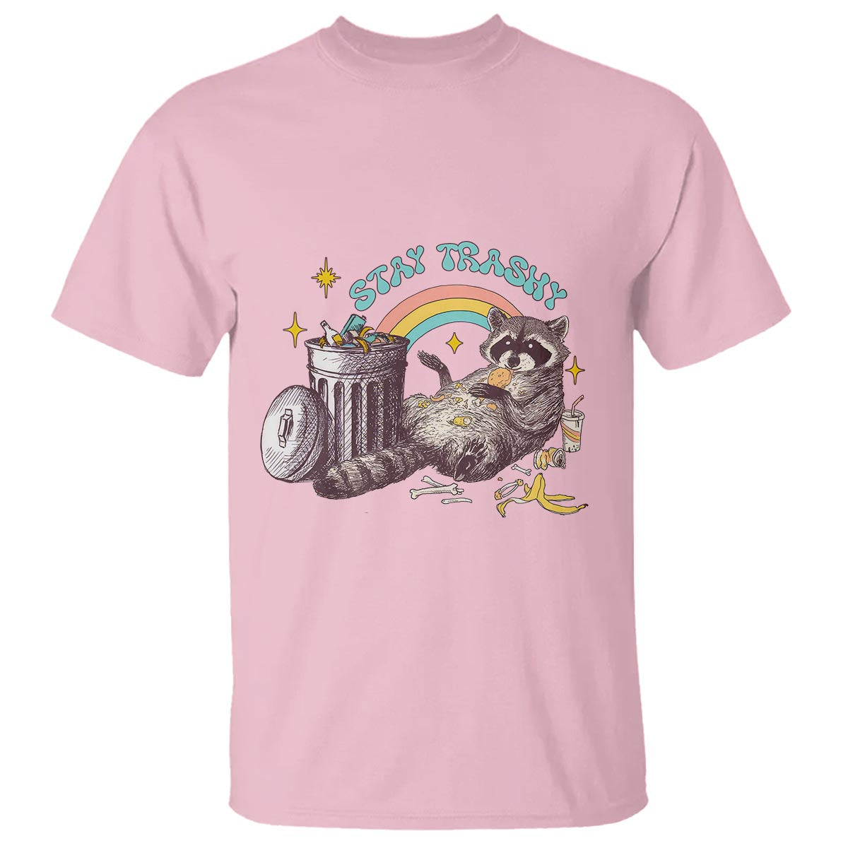 funny-raccoon-t-shirt-stay-trashy-rainbow-bin-cute-trash-panda